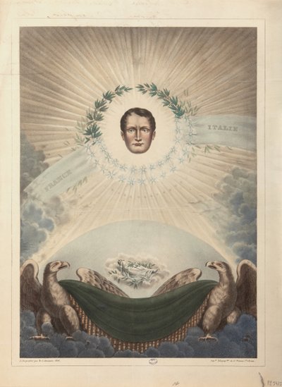 Allegory of Napoleon Surrounded by a Laurel Wreath and a Star, and Below, Napoleon in Death Wrapped in a Shroud by De Labarussias